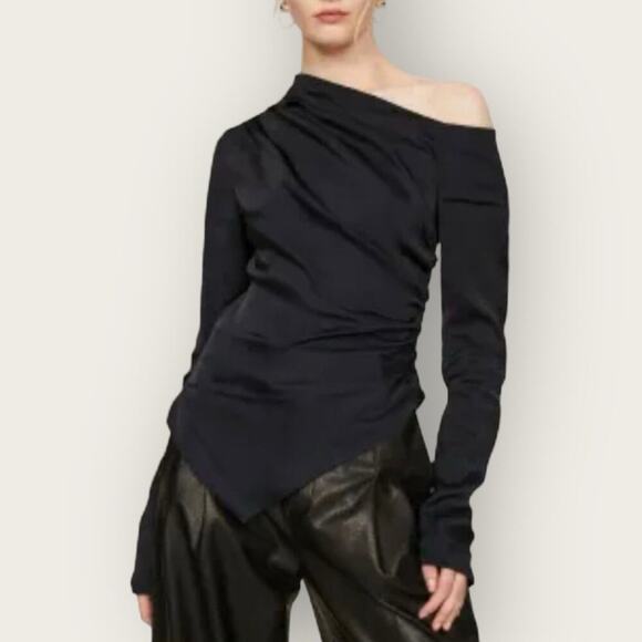 NWT | A.L.C | Jaime One Shoulder Asymmetrical Top | Black | Size 6 - Picture 1 of 16